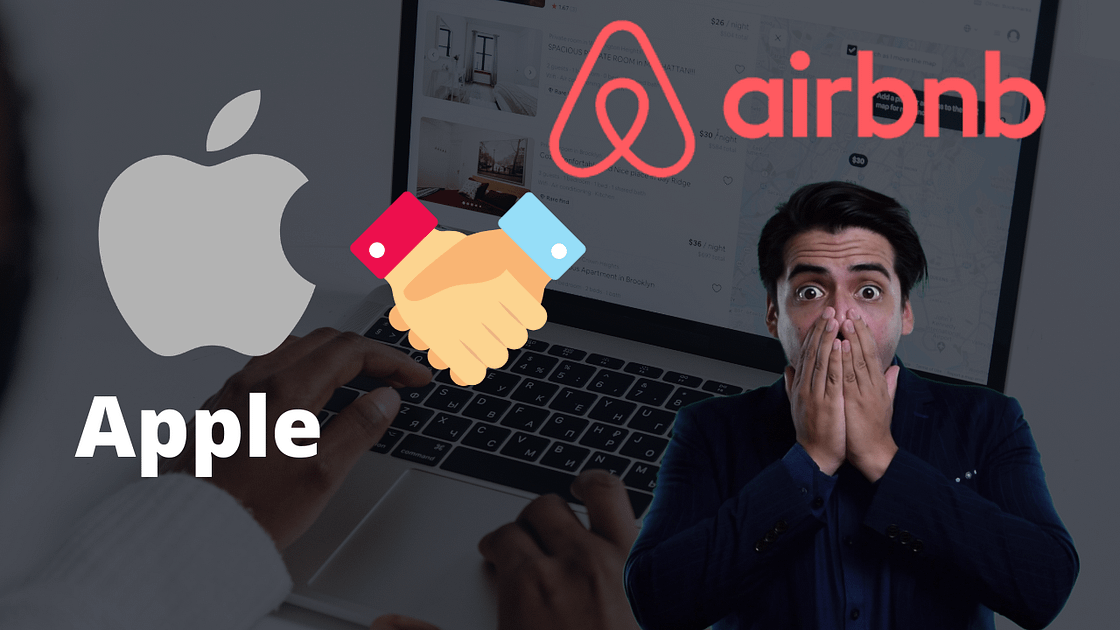 images of airbnb logo shaking hand with apple logo